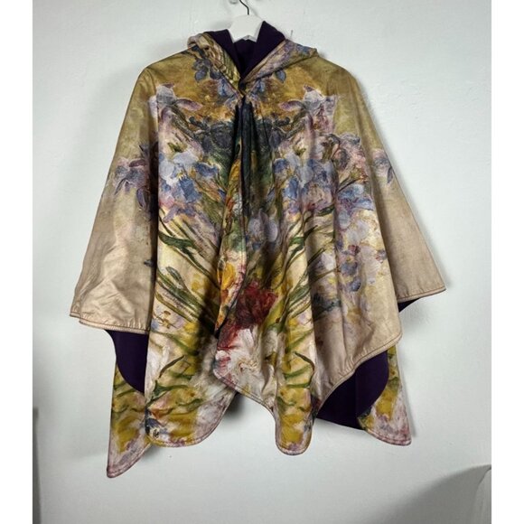 RainCaper Tiffany Peonies & Iris Reversible Rain Cape Lightweight Hooded Wrap - Picture 1 of 7